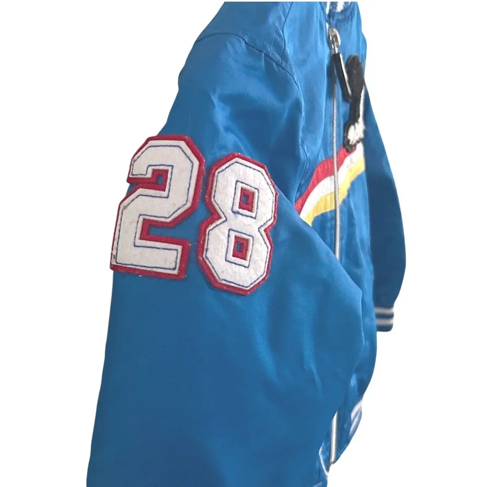 Retro Blue Mickey Mouse Bomber Jacket Racing‎ Stripes Patch Zip Up Kids Size 4T